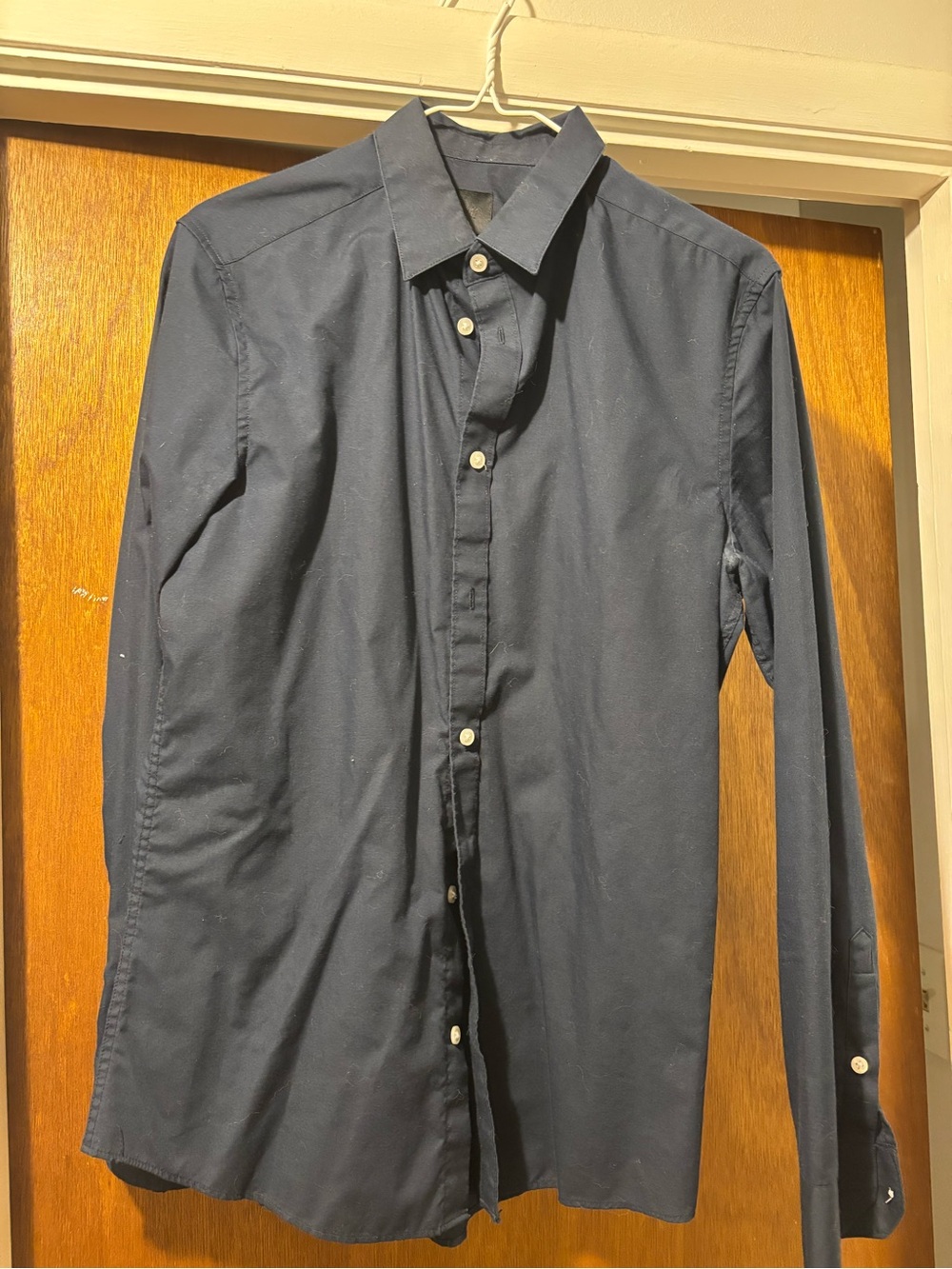 H&M Men's Dark Blue Long-Sleeve Button-Up Shirt